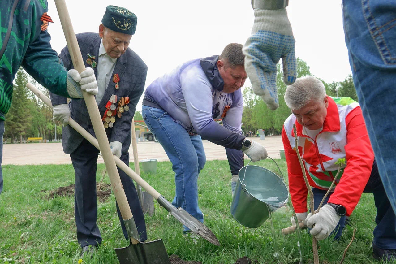 Мэр Челнов и 99-летний ветеран ВОВ посадили саженцы маньчжурского ореха