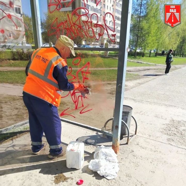 Сотрудники ПАД за неделю очистили более 10 остановок и переходов от граффити